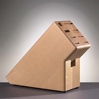  Massives Buchenholz. Für 6 Messer, Wetzstahl und Fleischgabel.