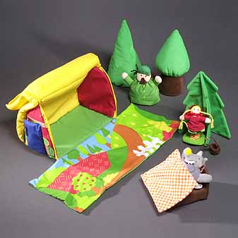 Stoffspielhaus Rotkäppchen Mit Wendefiguren Großmutter/Wolf und Mutter/Jäger!