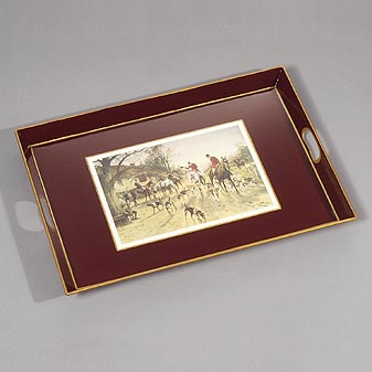 Metalltablett Jagd Die Meute am Morgen vor der Jagd.