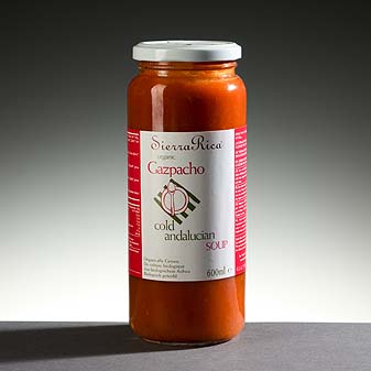 Gazpacho Tomatensuppe Erfrischendes Sommergericht. Aus kontrolliertem biologischem Anbau.