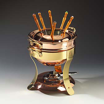 Kupfer-Fondue 8 Personen Aus massivem Kupfer und Messing gearbeitet.